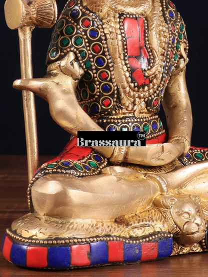 Brassaura™ Brass Gem Stone Work Shiva Idol – Height 8 Inches & Weight 3 Kgs | Sacred Hindu Idol