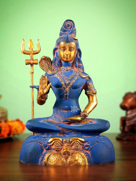 Brassaura™ Brass Shiva Idol – Height 13 Inches & Weight 4.3 Kgs | Meditation Room Accent