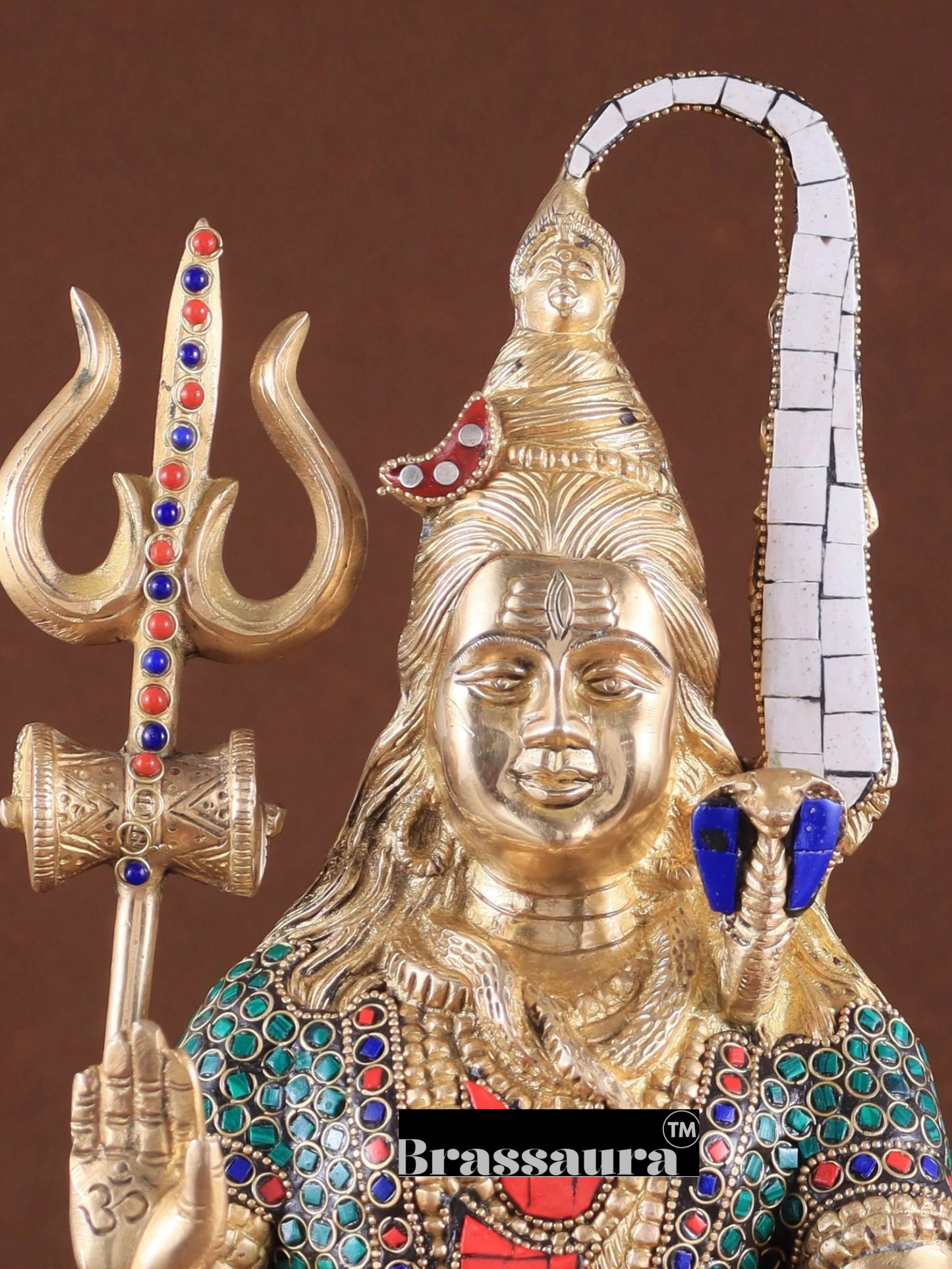 Brassaura™ Brass Gem Stone Work Shiva Idol – Height 14 Inches & Weight 7.4 Kgs | Cultural Home Décor