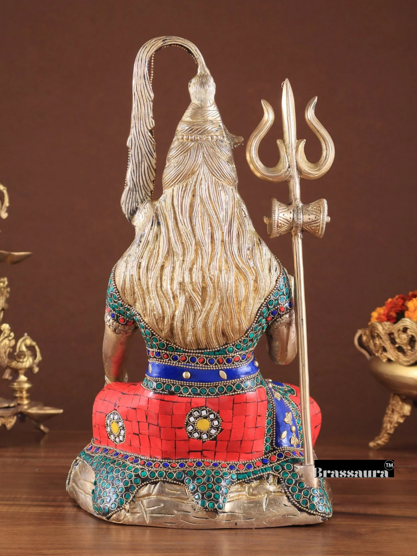 Brassaura™ Brass Gem Stone Work Shiva Idol – Height 14 Inches & Weight 7.4 Kgs | Cultural Home Décor