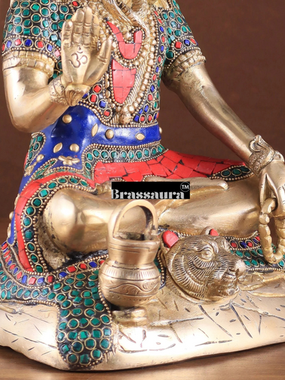 Brassaura™ Brass Gem Stone Work Shiva Idol – Height 14 Inches & Weight 7.4 Kgs | Cultural Home Décor