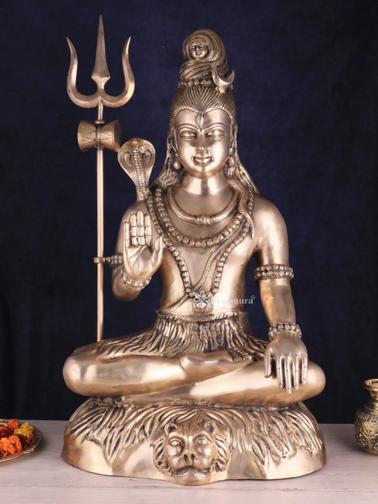 Brassaura™ Brass Shiva Idol – Height 35 Inches & Weight 42 Kgs | Meditation Room Accent