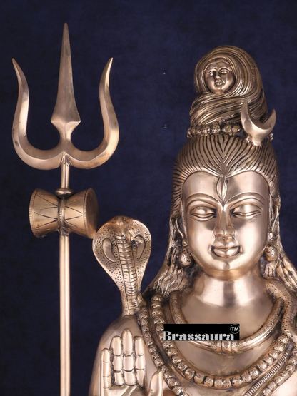 Brassaura™ Brass Shiva Idol – Height 35 Inches & Weight 42 Kgs | Meditation Room Accent