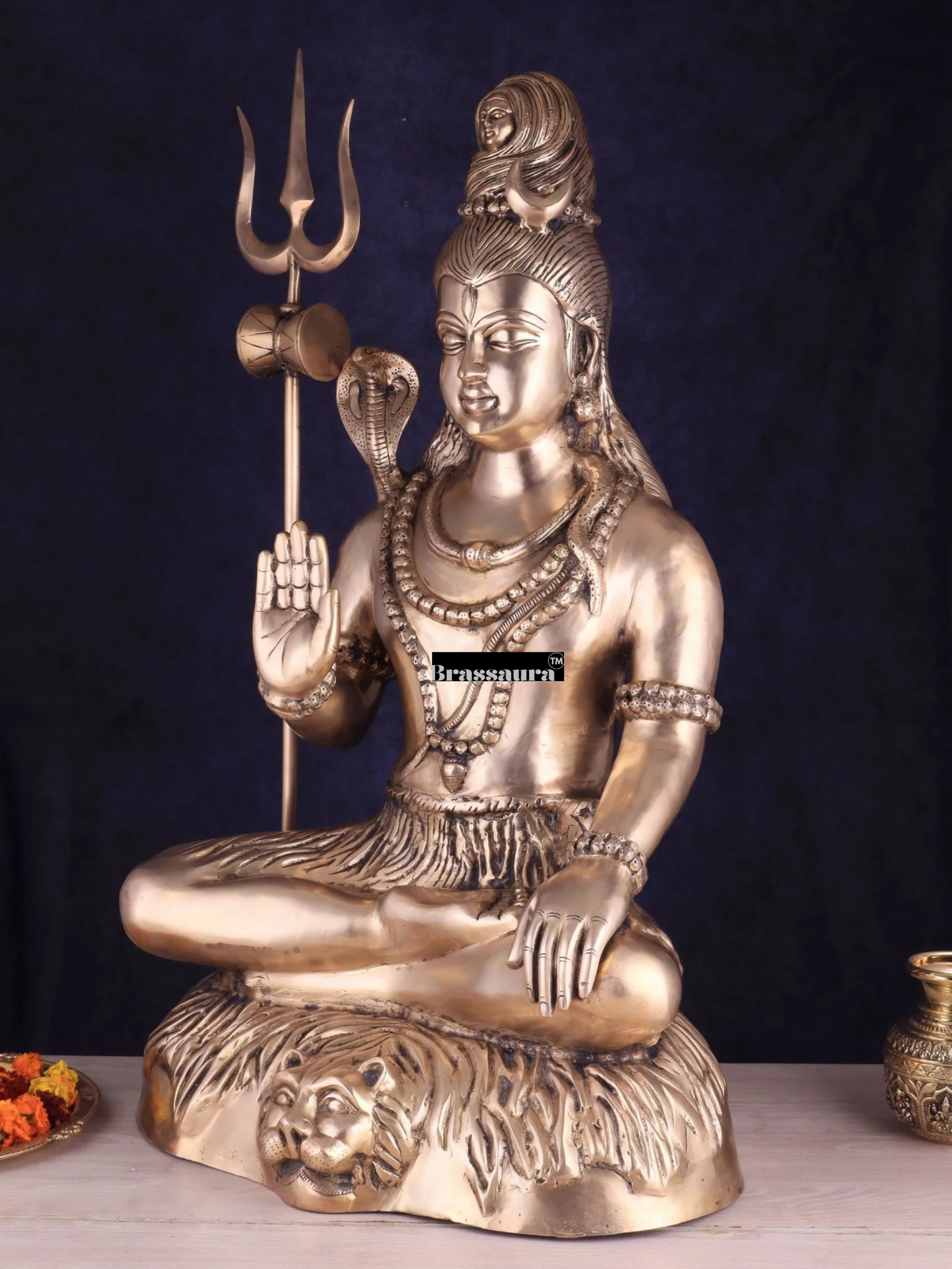 Brassaura™ Brass Shiva Idol – Height 35 Inches & Weight 42 Kgs | Meditation Room Accent