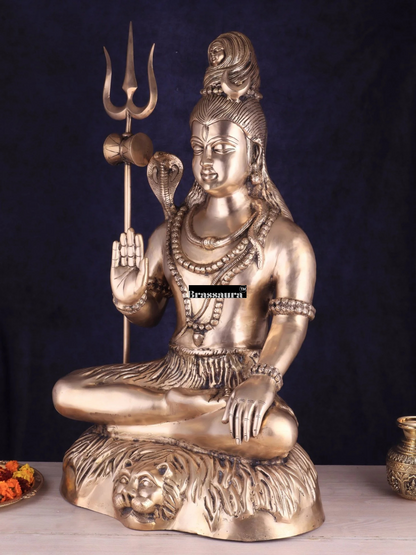 Brassaura™ Brass Shiva Idol – Height 35 Inches & Weight 42 Kgs | Meditation Room Accent