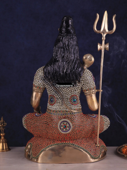 Brassaura™ Brass Gem Stone Work Shiva Idol – Height 23 Inches & Weight 18 Kgs | Traditional Pooja Décor