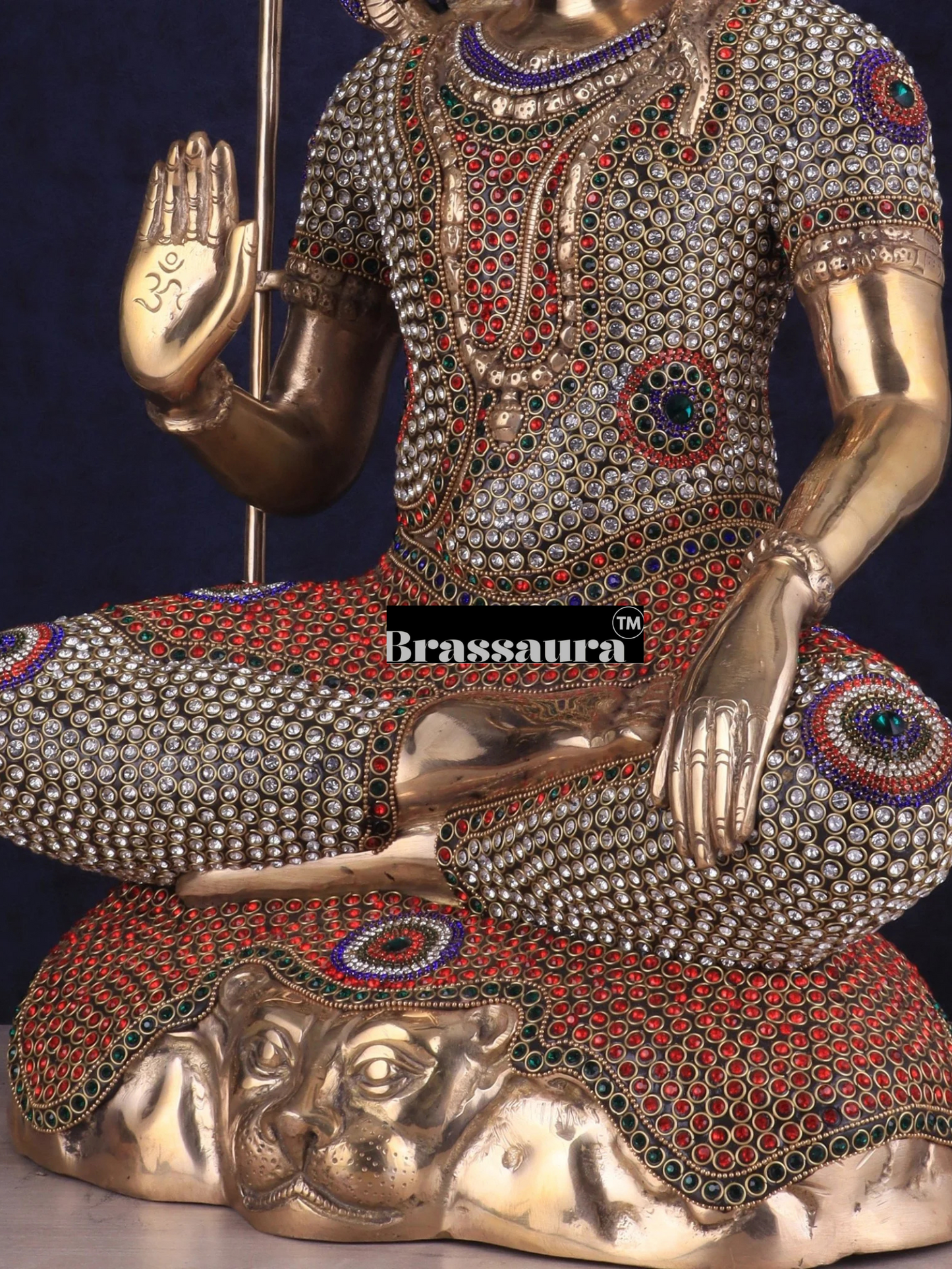 Brassaura™ Brass Gem Stone Work Shiva Idol – Height 23 Inches & Weight 18 Kgs | Traditional Pooja Décor