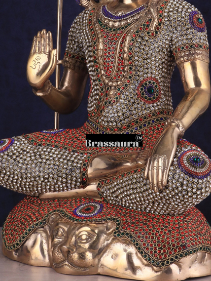 Brassaura™ Brass Gem Stone Work Shiva Idol – Height 23 Inches & Weight 18 Kgs | Traditional Pooja Décor