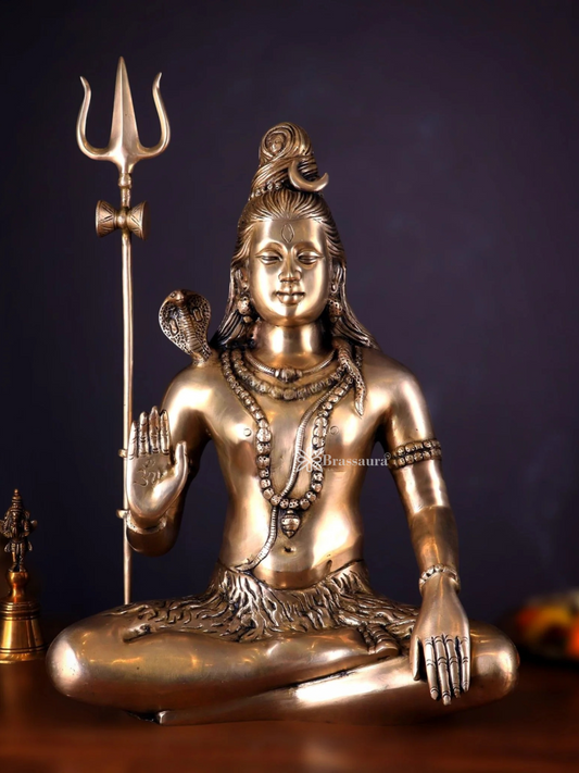 Brassaura™ Brass Shiva Idol – Height 20 Inches & Weight 12 Kgs | Meditation Room Accent