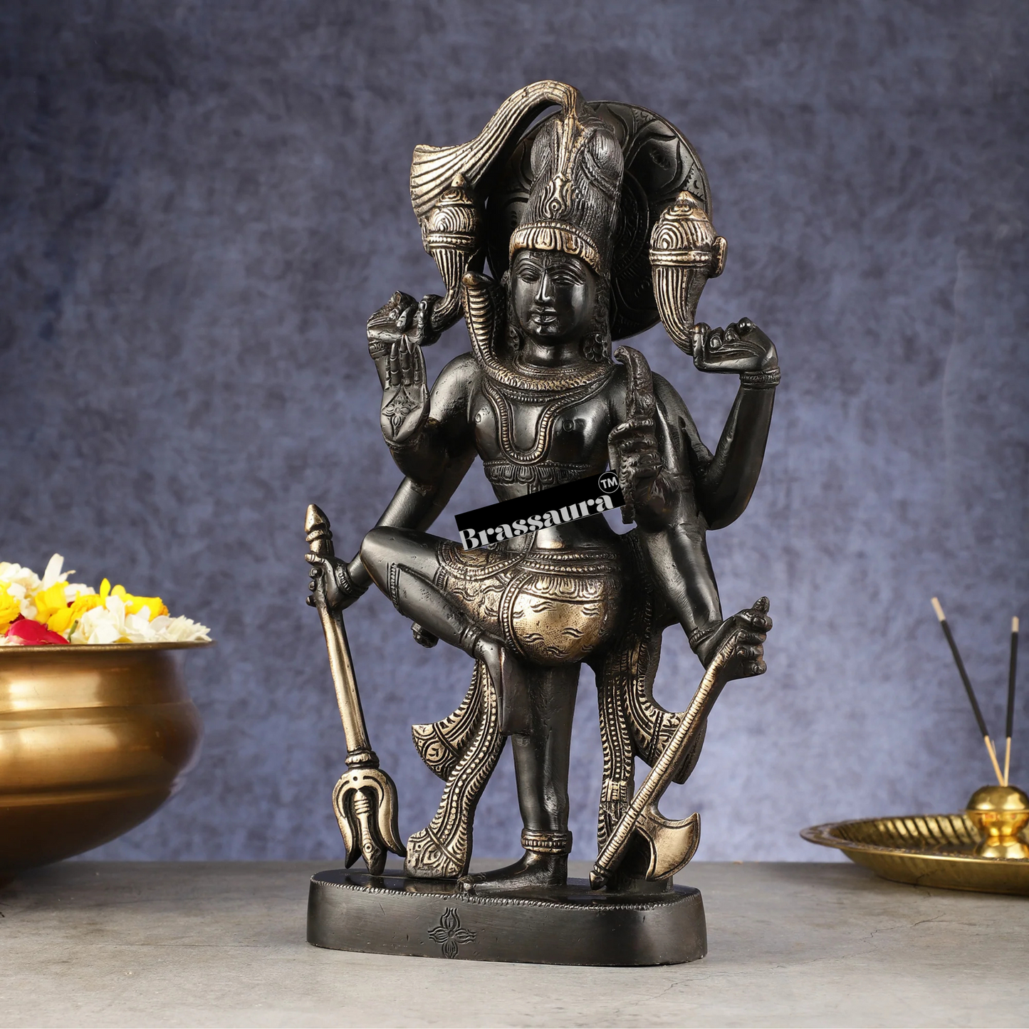 Brassaura™ Brass Shiva Idol – Height 13 Inches & Weight 5 Kgs | Meditation Room Accent