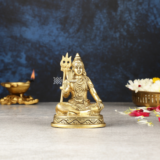 Brassaura™ Brass Shiva Idol – Height 4 Inches & Weight 0.560 Kgs | Classic Indian Décor