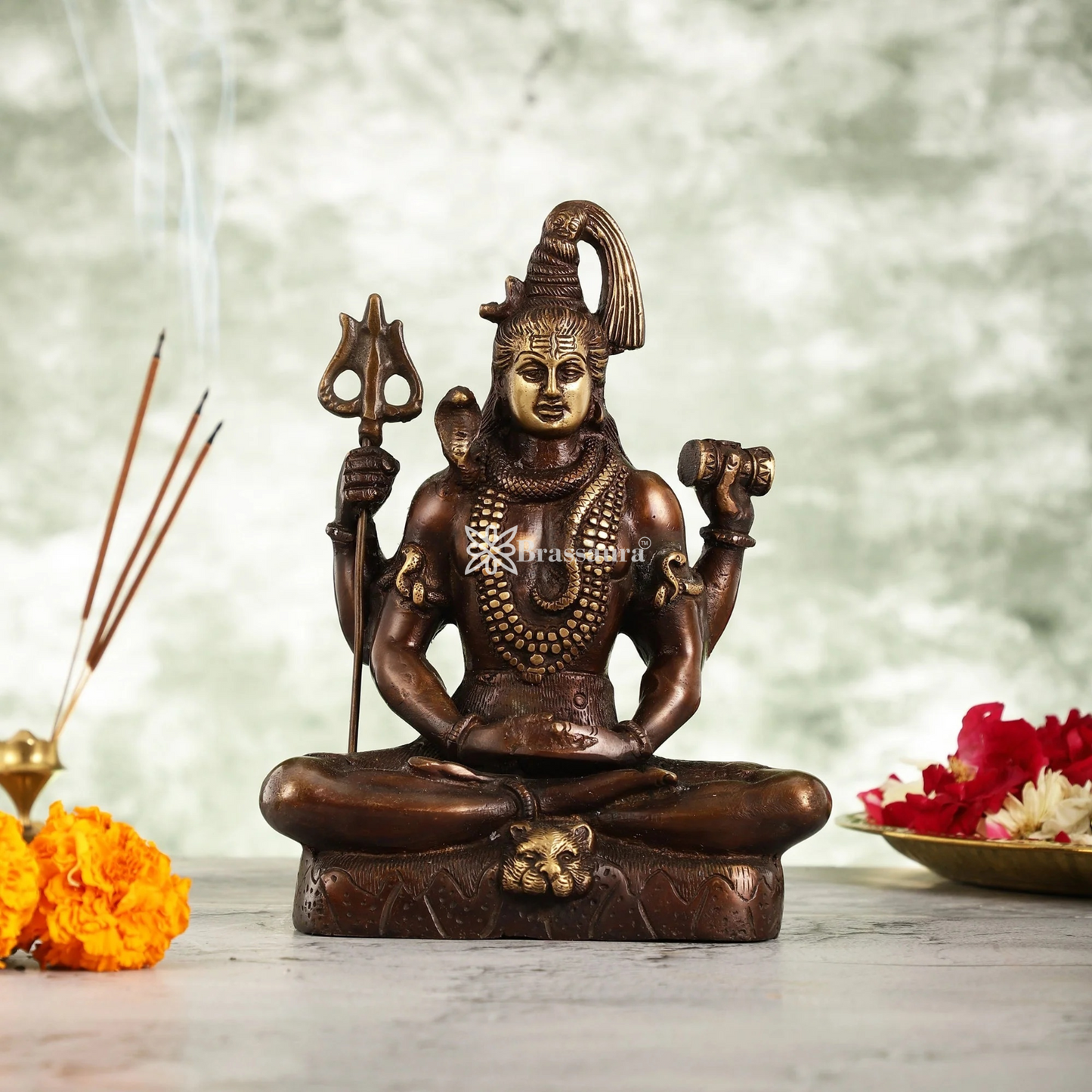 Brassaura™ Brass Shiva Idol – Height 8.5 Inches & Weight 2.6 Kgs | Temple & Home Accent