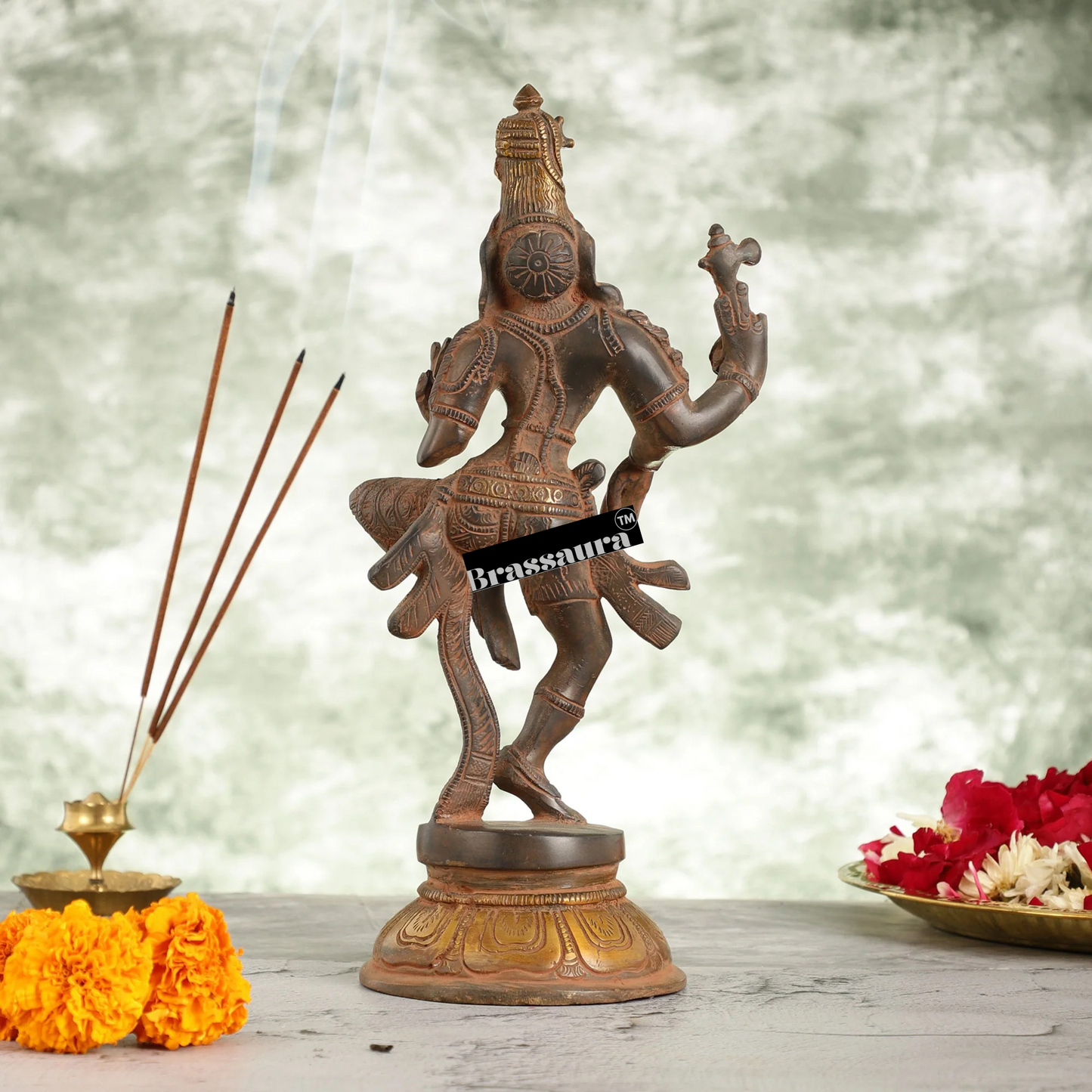 Brassaura™ Brass Shiva Idol – Height 12 Inches & Weight 3.25 Kgs | Spiritual Temple Statue
