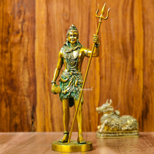 ब्रसौड़ा™ ब्रास स्टैंडिंग शिव आइडल - ऊंचाई 18 इंच और वज़न 6 किलोग्राम | मंदिर और घर की सजावट