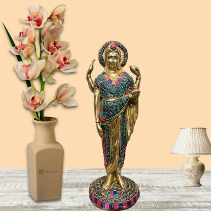 Brassaura™ Brass Dhanavantari Idol Gem Stone Work The Physician of Gods Dhanvantri Decorative Murti Statue Showpiece for Gift Dhanwantri Statue 12 cm Weight 2.50 Kg