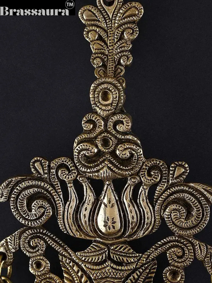 Brassaura™ Brass Lotus Design Wall Hanging Lamp with Bells – Height 10.43 inches | Weight 0.88 kgs