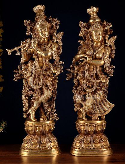 Brassaura™ Pure Brass Superfine Radha Krishna Statue Set – Height 30 Inches & Weight 40 Kgs | Divine Love & Devotion Idol