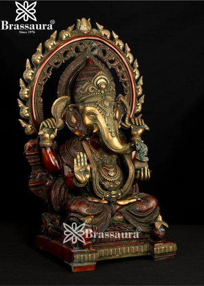 Brass Ring Ganesha Statue Weight 19 Kg And Height 21 Inch
