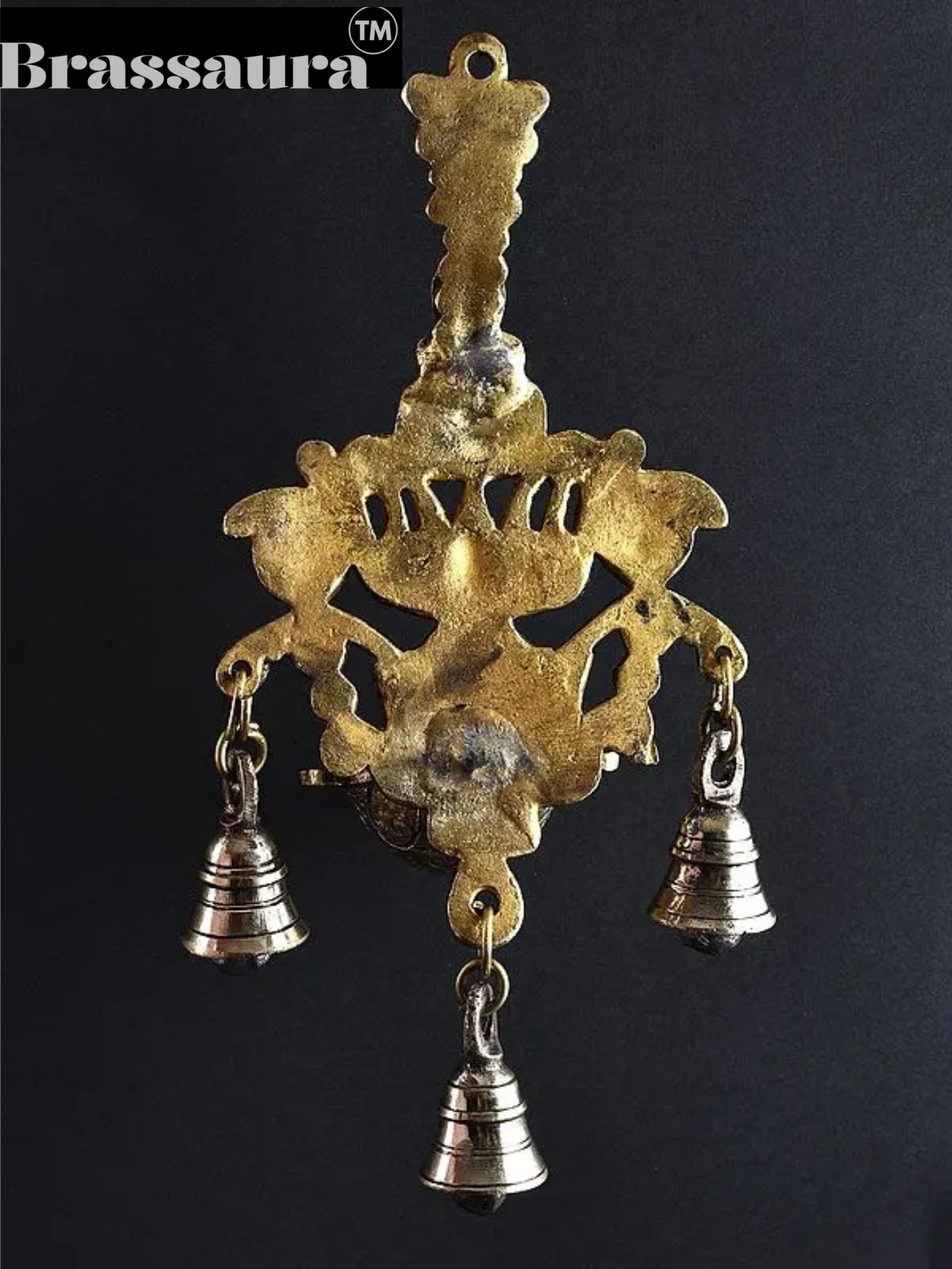 Brassaura™ Brass Lotus Design Wall Hanging Lamp with Bells – Height 10.43 inches | Weight 0.88 kgs