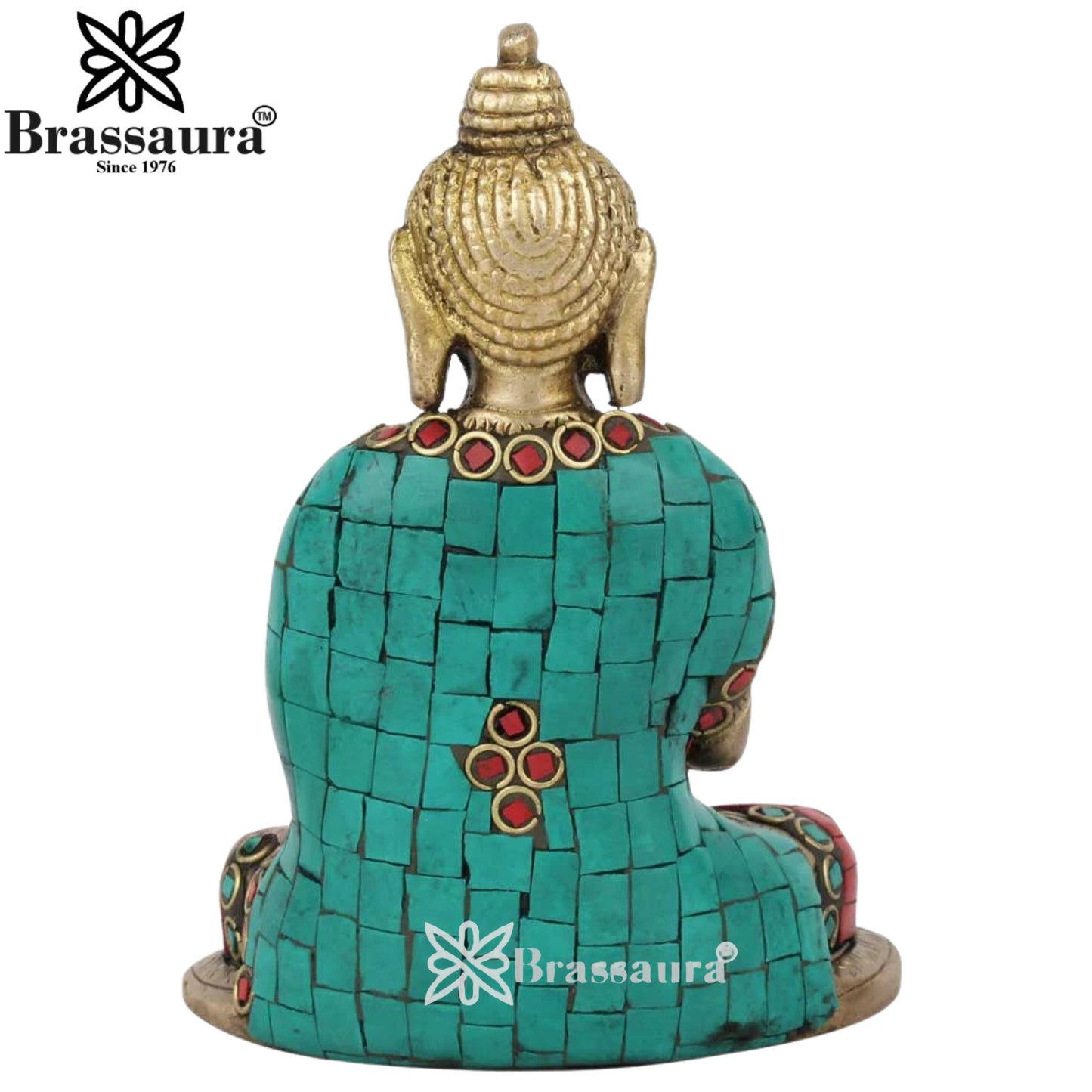 Brass Blessing Gem Stone Work Buddha Weight 0.7 kg & Height 5 Inch
