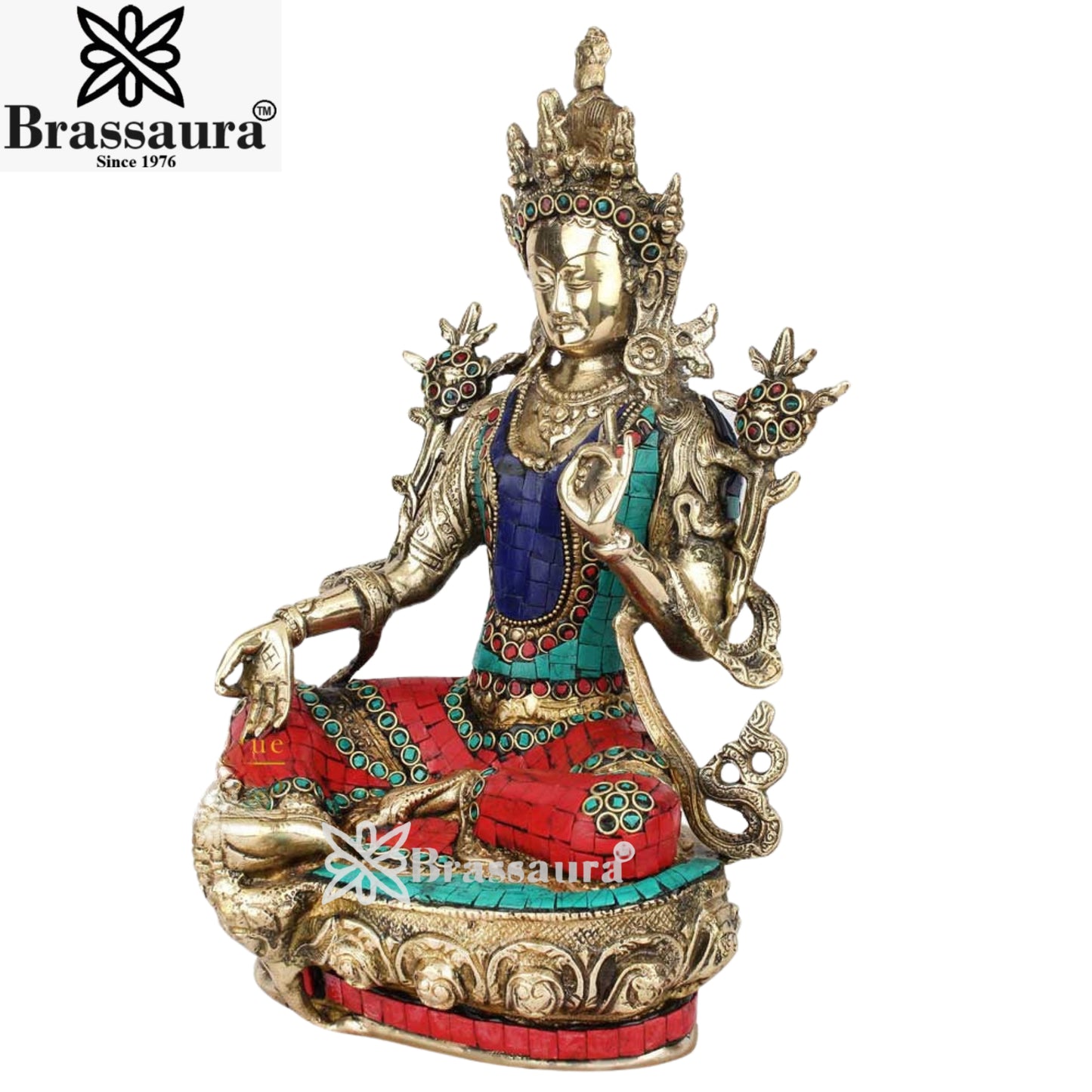 Brass Gem Stone Work Tara Weight 4.9 Kg & Height 13 Inch
