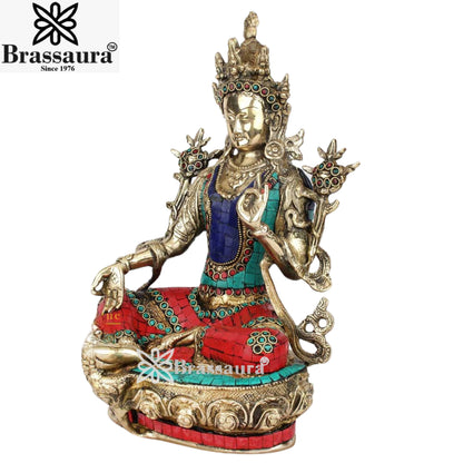 Brass Gem Stone Work Tara Weight 4.9 Kg & Height 13 Inch