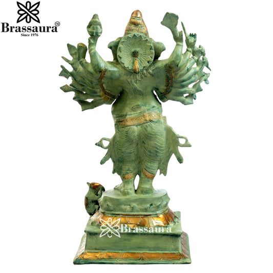 ब्रासुरो® विंटेज मल्टी-आर्म गणेश प्रतिमा | विंटेज पेटिना के साथ शुद्ध पीतल | ऊंचाई 19 इंच