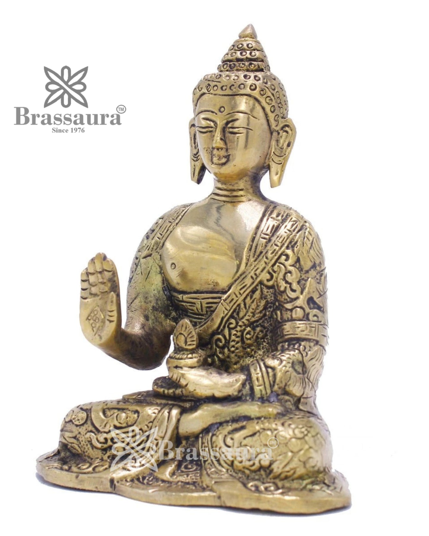 Brass Blessing Buddha Weight 0.65 kg & Height 5 Inch