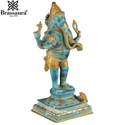 Brass Azure Blue Ganesha Statue Weight 10.7 Kg & Height 19.5 Inch