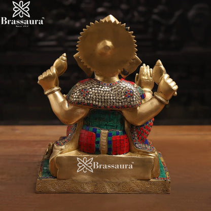 Brass Gem Stone Work Fruit Ganesha Weight 18.4 Kg & Height 16 Inch