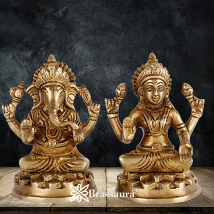 Brassaura™ Elegant Brass Laxmi Ganesha Idol – Height 4 Inches & Weight 1.8 Kgs | Devotional Home Décor