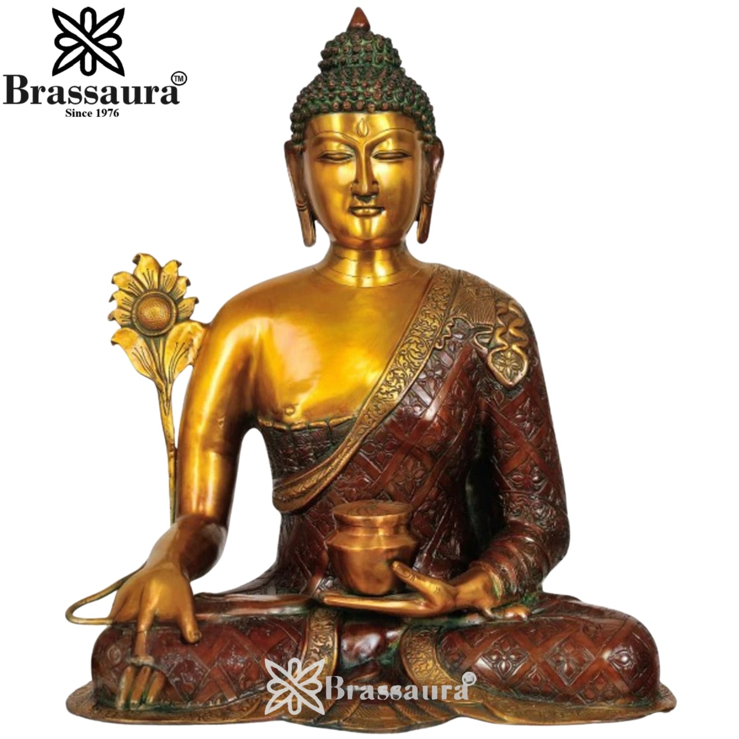 Brass Bhumisprasa Gem Stone Work Buddha Weight 21 kg & Height 24 Inch