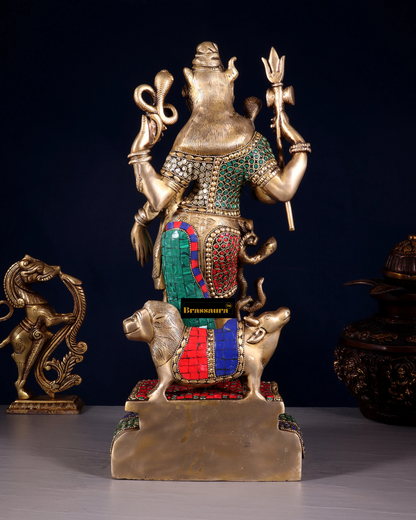 Brass Gem Stone Work Aardhnareshwar Idol for Home and Decor | Weight 10 Kg Height 19 inch | Multi-Coloured