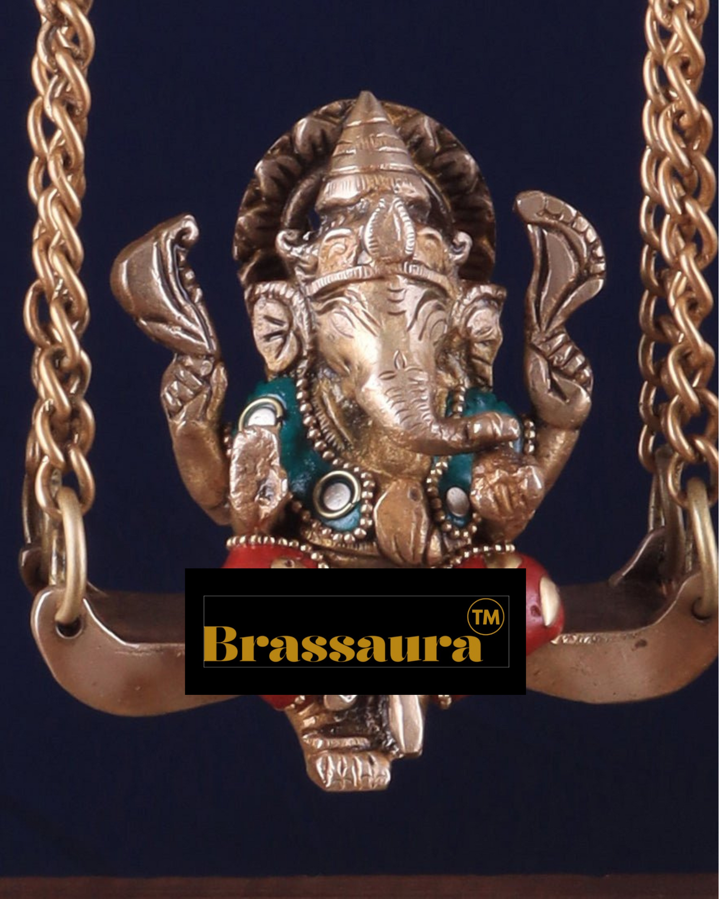 Brassaura™ Brass Lord Ganesha Swing – 13.5" Height, 2.4 kg – Elegant Hanging Idol for Home & Office Décor