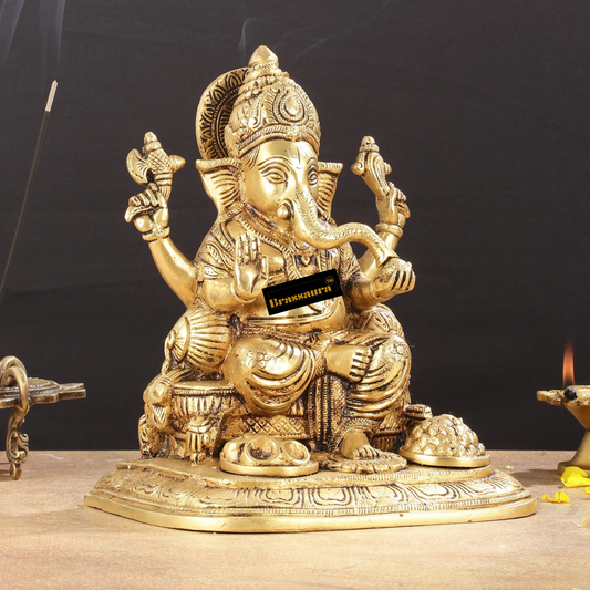 ब्रसौरां® शुद्ध पीतल सुपरफाइन भगवान गणेश मूर्ति – ऊंचाई 9 इंच