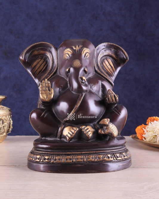 Brassaura™ Brass Ganesha Idol – 8 Inch Height | 3.46 Kg | Multi-Coloured | Perfect Gift for Diwali, Housewarming, Wedding & Navratri