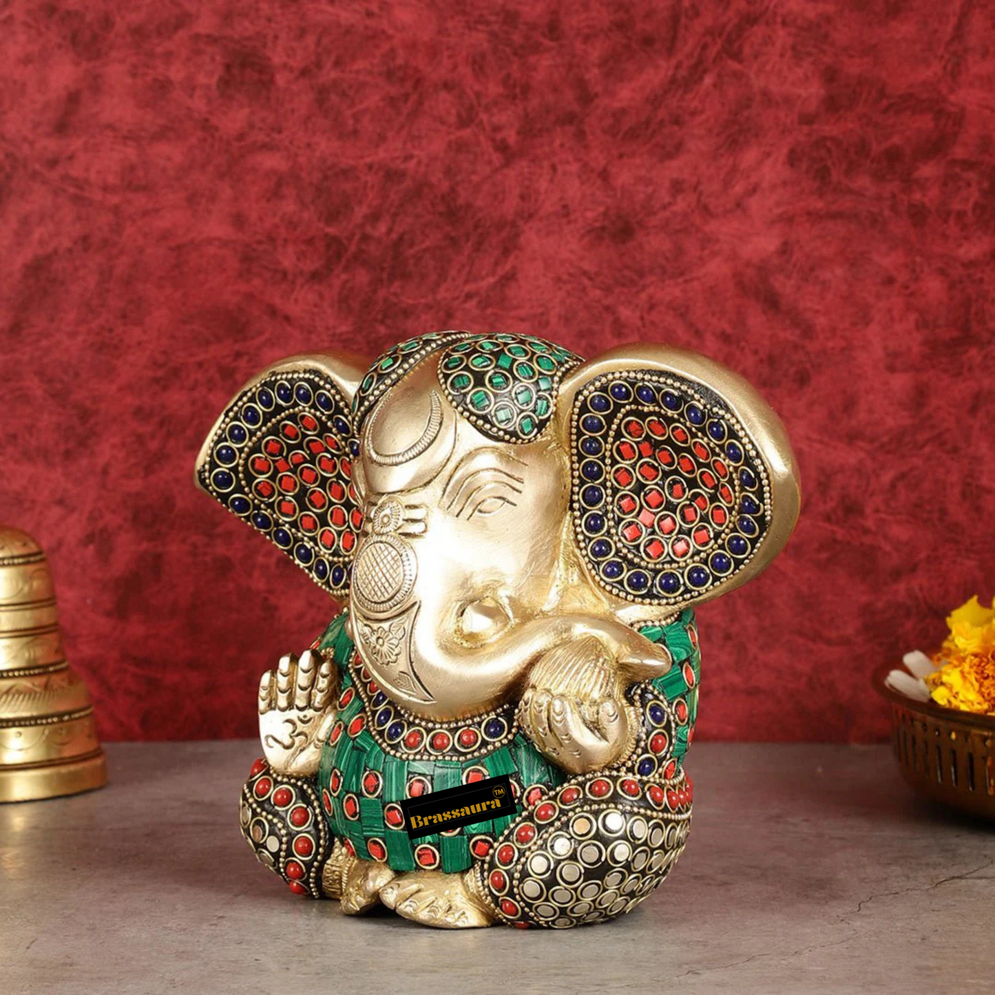 Brassaura™ Brass Appu Ganesha Superfine Statue – Big Ears | Height 6 Inches, Weight 1.6 Kgs