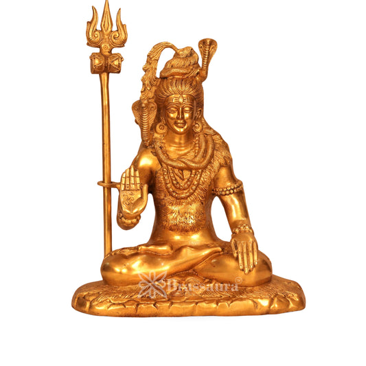 Brassaura™ Traditional Brass Shiva Idol – Height 16 Inches & Weight 11.45 Kgs | Devotional Sculpture