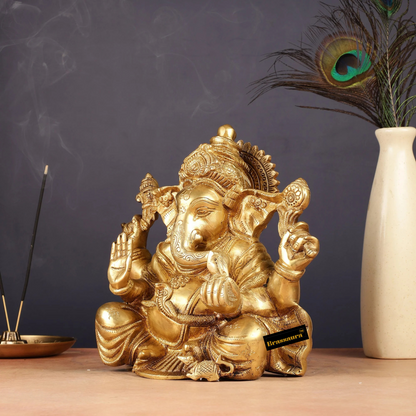 Brassaura™ Brass Ganesha Idol – Height 9 Inches, Weight 5 Kgs | Wisdom & Prosperity Statue