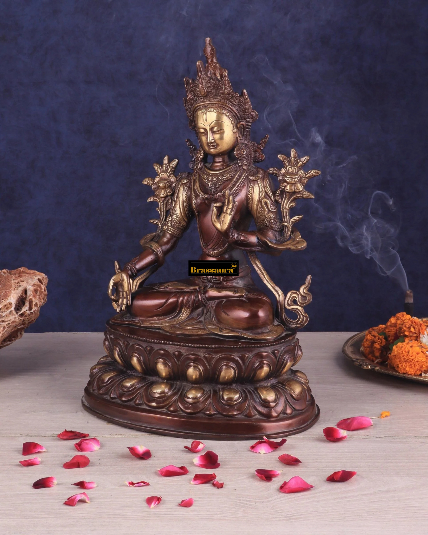 Brassaura™ Pure Brass White Tara Idol – Height 14 Inches, Weight 5.3 Kgs