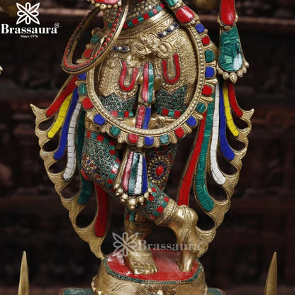 Brass Krishna Murti Weight 49.35 Kg And Height 41 Inch
