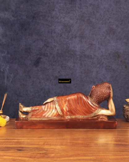 Brassaura™ Dual-Tone Brass Reclining Sleeping Buddha – Height 9 Inches, Weight 8.82 Kgs