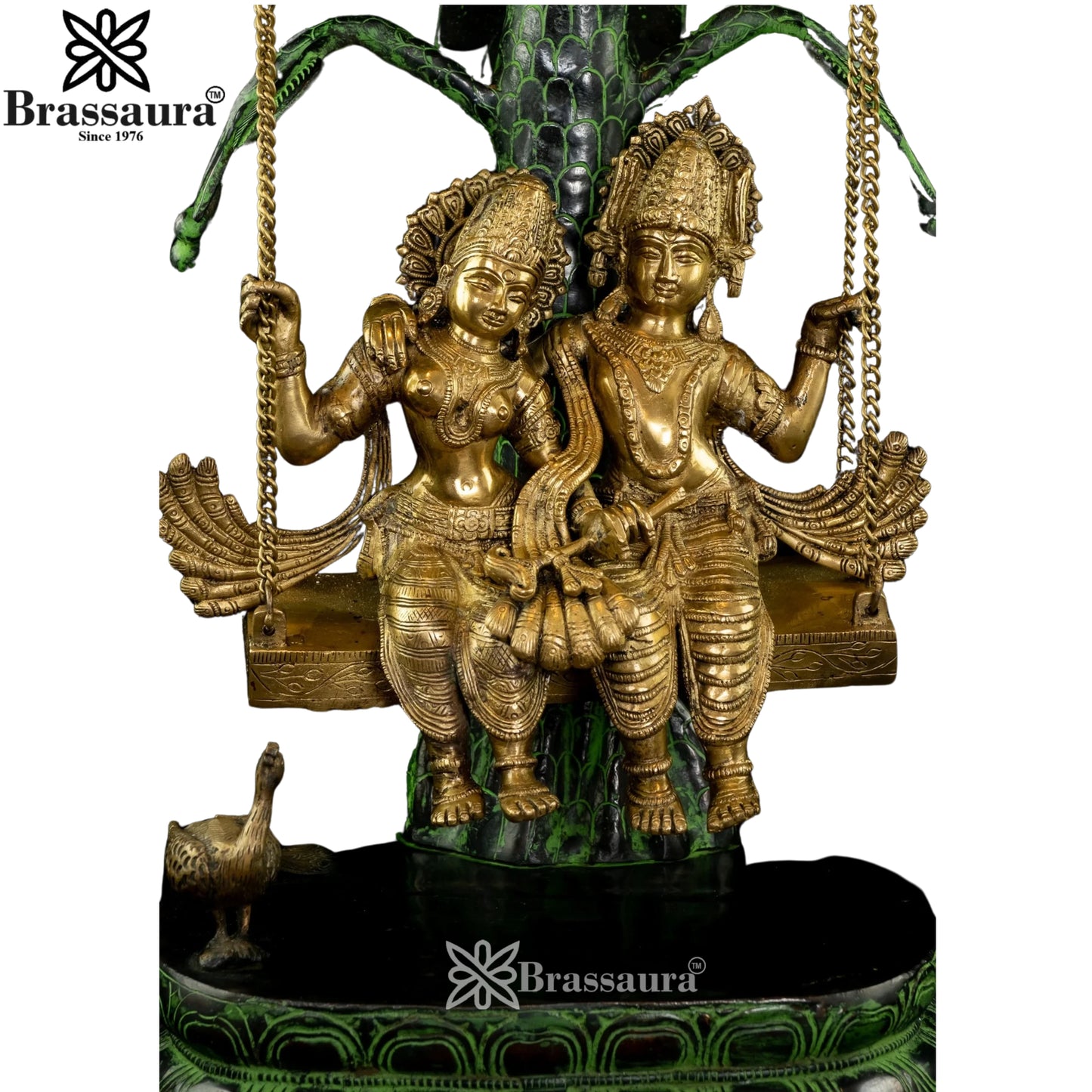Brass Green Patina Radha Krishna Jhula Weight 39 Kg And Height 35 Inch