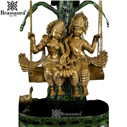 Brass Green Patina Radha Krishna Jhula Weight 39 Kg And Height 35 Inch