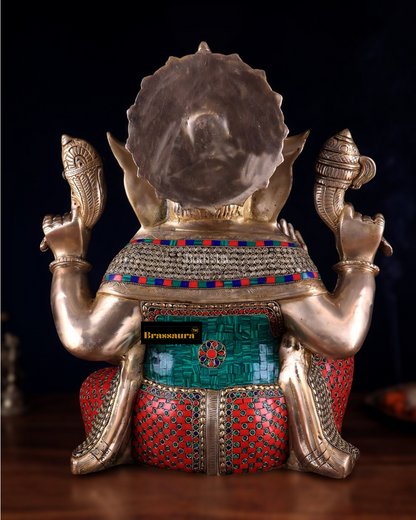 Brassaura™ Pure Brass Ganesha Statue with Flora Meenakari – 20" Height, 22 kg – Elegant Spiritual Masterpiece