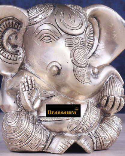 Brassaura™ Brass Appu Ganesha Superfine Statue – 6" Height, 1.6 kg – Antique Finish with Big Ears