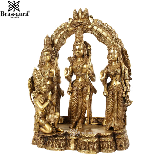 Brassaura™ Brass Ram Darbar Idol – Height 25.5 Inches & Weight 35 Kgs | Detailed Brass Sculpture for Spiritual Interiors