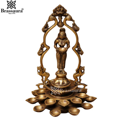 Brass Standing Laxmi With Multiple Diya Weight 4 Kg And Height 14 Inch