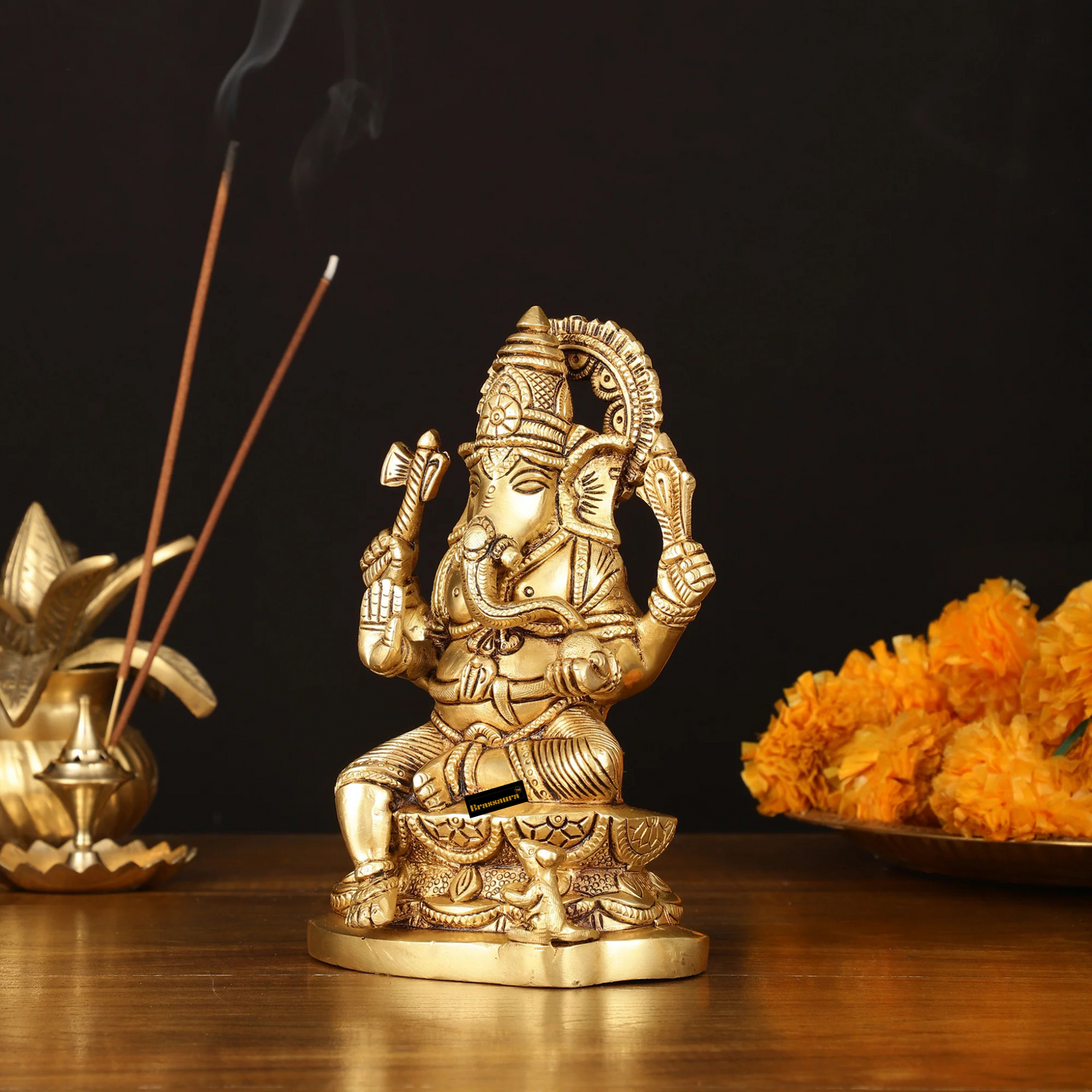 Brassaura™ Brass Superfine Ganesh Lakshmi Idol – 7 Inch Height | 2 kg | Divine Blessings for Prosperity & Wisdom