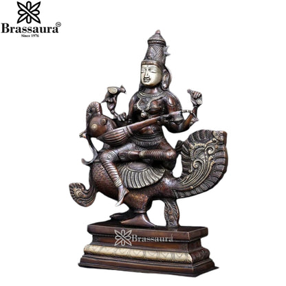 Brassaura™ Artistic Brass Saraswati Idol – Height 19 Inches & Weight 14.2 Kgs | Puja & Temple Décor